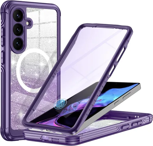 Vista 26 de Funda para Galaxy A16 5G, compatible con MagSafe, funda magnética con purpurina integrada con protector de pantalla de vidrio templado 9H, funda