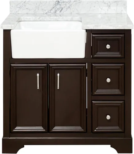 Vista 6 de Kitchen Bath Collection Zelda - Mueble de granja de 36 pulgadas (carrara/chocolate): incluye gabinete de chocolate con encimera de mármol italiano