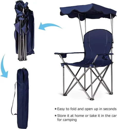 Vista 5 de LDAILY Moccha - Silla de campamento plegable con toldo, silla de campamento portátil con bolsa de transporte, juego resistente al aire libre