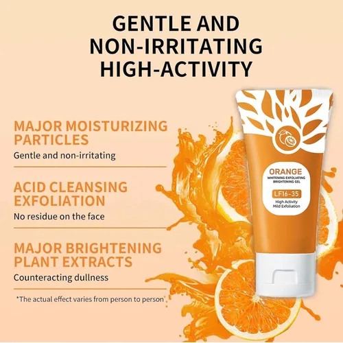 Vista 2 de Exfoliante de gel limpiador naranja para cara y cuerpo, limpieza profunda de los poros, elimina puntos negros, gel pelador suave con beneficios