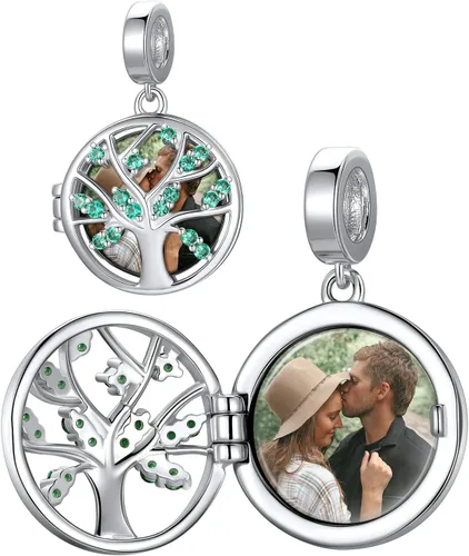 Vista 8 de Custom4U Photo Charms for Bracelets 925 Sterling Silver/Gold Plated Heart/Tree of Life/Round Charm Bead Personalized with Picture Custom
