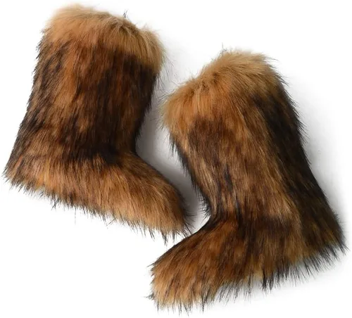 Vista 4 de ZSGYCHCY Botas de piel sintética para mujer, cálidas, mullidas, peludas, de invierno, para nieve, zapatos planos para exteriores