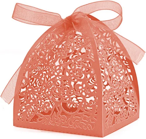 Vista 10 de Auto-plaza - 50 cajas de regalo de belleza cortadas con láser, cajas de dulces con cintas (verde)