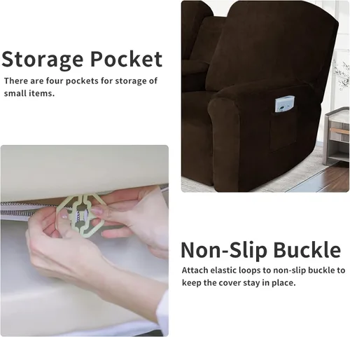 Vista 4 de Easy-Going Sofá biplaza reclinable de terciopelo con funda de consola central, fundas elásticas para sofá reclinable de 8 piezas, funda de sofá