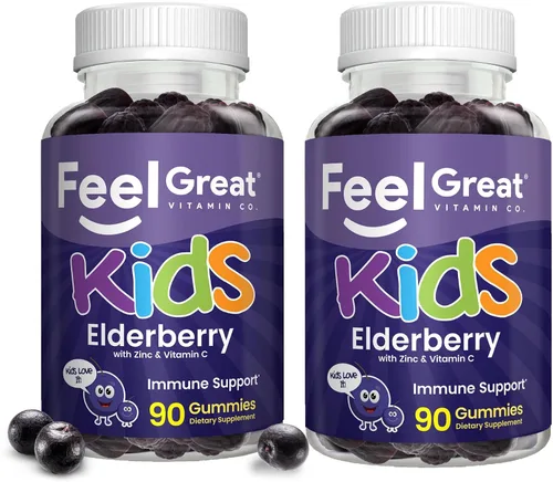 Vista 12 de Feel Great Kids - Gomitas de saúco con zinc y vitamina C Apoyo inmunológico Sambucus Saúco Multivitaminas veganas para niños con sabor a bayas
