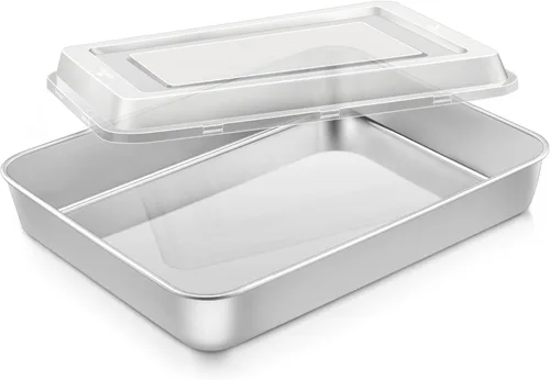 Vista 9 de Onader Bandeja cuadrada para hornear pasteles de 8 x 8 pulgadas con tapa, bandeja de lasaña de brownie de acero inoxidable