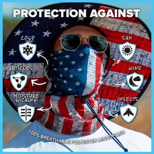 Vista 2 de S A Company 5 Pack UV Face Shield Multipurpose Protector Neck Gaiter Elastic Face Mask Patriotic Design for Men and Women