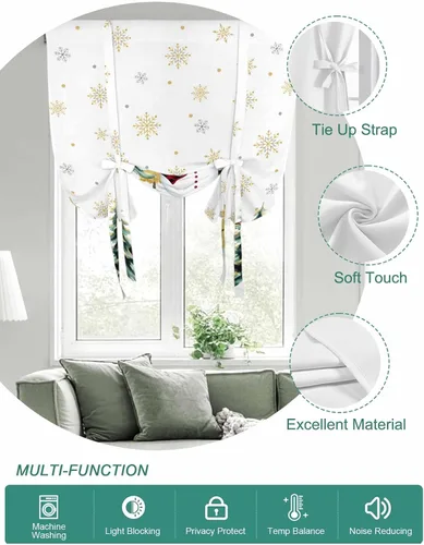 Vista 2 de Cortinas de Navidad con lazos para cocina, baño, dormitorio, ventanas de 45 pulgadas de largo, cortinas con globos, cortinas con bolsillo