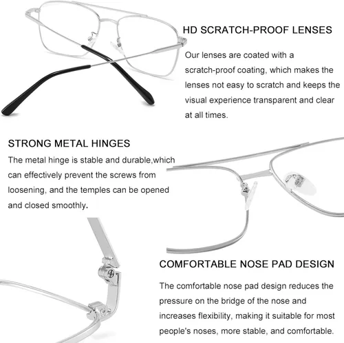 Vista 5 de Dollger Lentes cuadrados transparentes con marco de metal falso sin receta Plateado