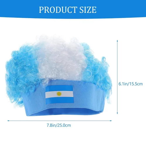 Vista 3 de Peluca con diadema para fanáticos de fútbol, recuerdos de fiesta de fútbol con bandera argentina, tocado de pelo falso interesante