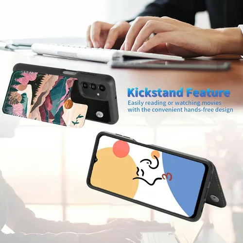 Vista 7 de Funda para Samsung Galaxy A13 5G con tarjetero cierre magnético de piel sintética de alta calidad con bloqueo RFID, 3 ranuras para tarjetas
