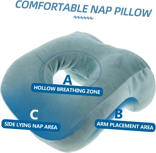 Vista 3 de Almohada de masaje azul para cama Almohada de dormir boca abajo con soporte de brazo Almohada de espuma viscoelástica para siesta