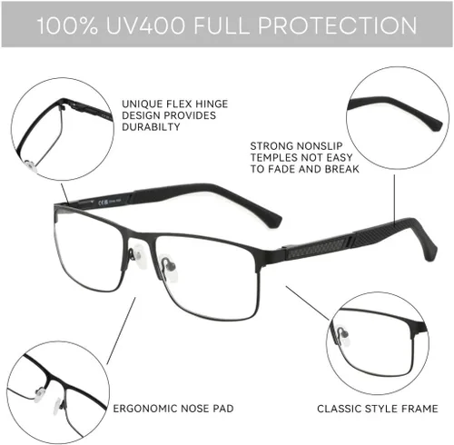 Vista 5 de ZENOTTIC Blue Light Reading Glasses for Men Computer Readers Trendy Square Metal Frame Anti Glare