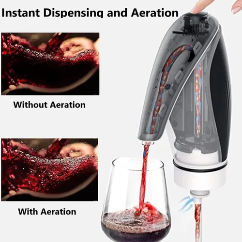 Vista 3 de Dispensador aireador de vino eléctrico, vertedor de vino automático con decantación de un solo toque, dispensador de vino recargable sin goteo con 2