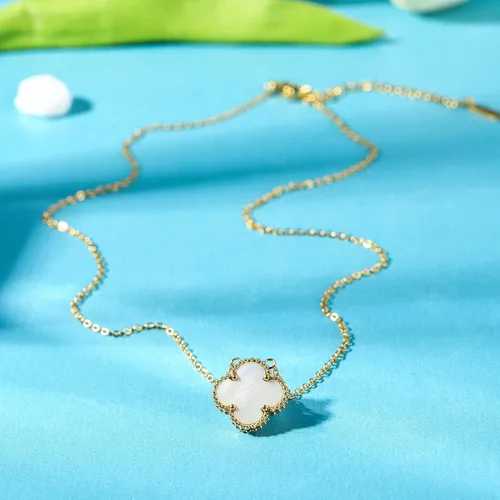 Vista 2 de Juego de trébol de la suerte chapado en oro de 18 quilates pulseras aretes collar colgante para mujer joyería simple regalo para mujeres y niñas