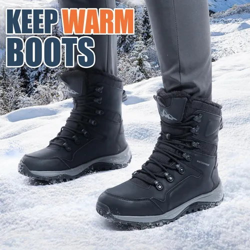 Vista 9 de Botas de nieve para hombre, impermeables, aisladas, para invierno, senderismo, antideslizantes, para exteriores