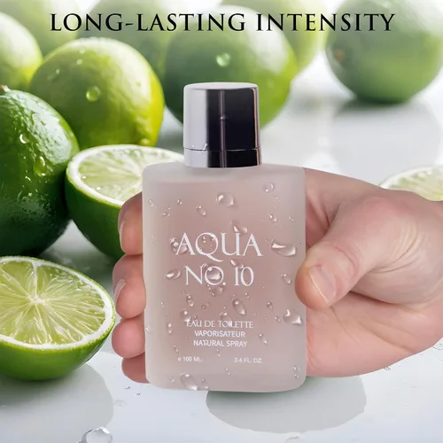 Vista 6 de Aqua No 10 Eau De Toilette para hombre, fragancia cítrica y marina, notas superiores de lima, limón, bergamota, jazmín, naranja y neroli - Notas