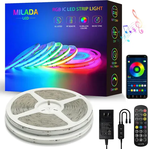 Vista 8 de Tira de luces IC inteligentes COB RGB 20FT/6M UL-Color que fluye la luz de tira