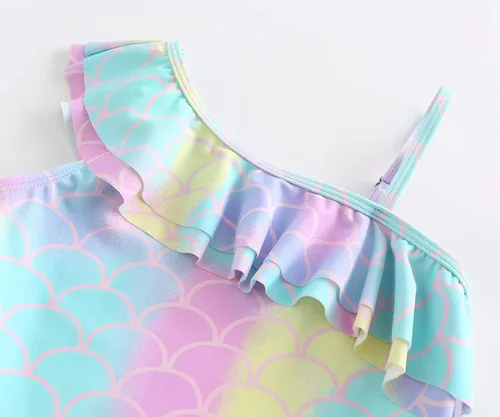 Vista 5 de Traje de baño de una pieza para niñas con un hombro con volantes traje de baño floral