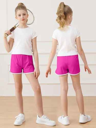 Vista 4 de Resinta Paquete de 4 pantalones cortos de correr para niñas, pantalones cortos deportivos de verano para niños, de secado rápido, pantalones cortos