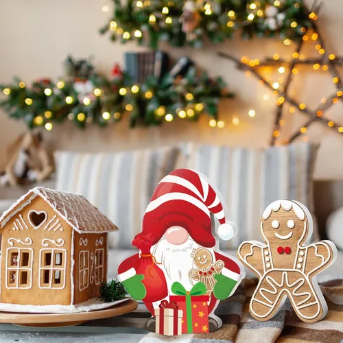 Vista 6 de BBTO 13 piezas de bandeja escalonada de Navidad decoración de Navidad para interiores, letrero de madera para casa de Navidad, pan de jengibre