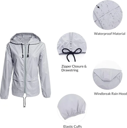 Vista 6 de Abrigos de lluvia para mujer, ligeros, impermeables, para exteriores, con capucha, impermeables plegables