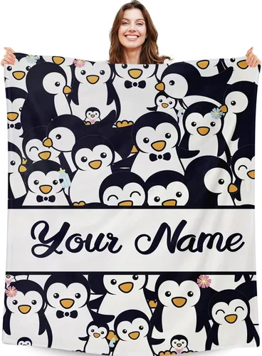 Vista 10 de Manta de pingüino para regalo, 40 x 30 pulgadas, bonita manta para niños, niñas y niños, manta negra suave y mullida para regazo y silla