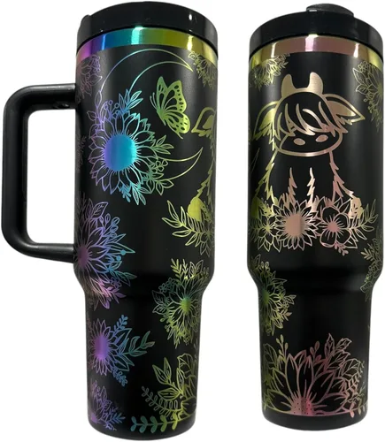 Vista 21 de Botella de agua de acero inoxidable de 40 oz taza Longhorn Bottle Bull Tumbler Cow Gift Western Water Bottle Cup (24oz Cream(90)-Longhorn (D35))