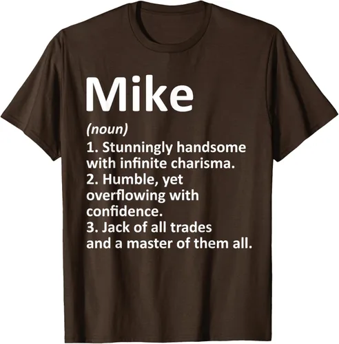Vista 8 de MIKE Definition - Camiseta divertida para regalo de cumpleaños con nombre personalizado, Negro, S