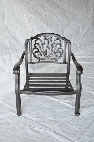Vista 2 de Elizabeth Club Chair - Juego de 4 sillas de aluminio fundido sólido, color bronce oscuro, cojines de nogal