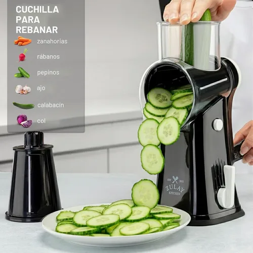 Vista 5 de Zulay Kitchen Rallador Rotativo de Queso de 5 Cuchillas Rallador de Queso - Rallador de Queso Manual de Manivela con Succión Reforzada y 5 Tambores