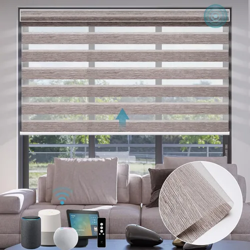 Vista 33 de SmartWings Persianas motorizadas de cebra con cenefa funcionan con Homekit Thread Alexa Z-Wave Smart de doble capa con control remoto, persiana