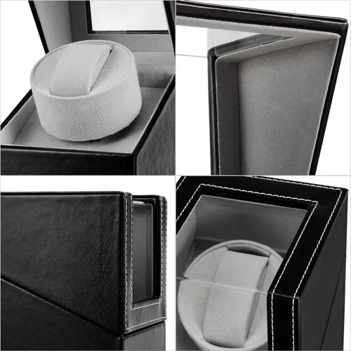 Vista 4 de Automatic Single Watch Winder with Quiet Japanese Motor,AC Adapter or Battery Powered,Premium Leather Exterior and Soft Flexible Watch Pillows for