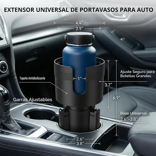 Vista 5 de Expansor de portavasos para automóvil, extensor de portavasos grande para automóvil con base ajustable, adaptador de soporte para botella de agua