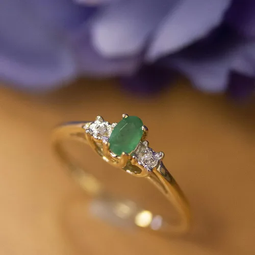 Vista 8 de Direct-Jewelry Anillo de diamantes y esmeralda en oro amarillo de 14 K