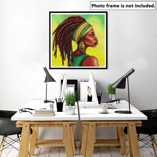 Vista 2 de Yomiie Pintura de diamantes 5D afroamericana completa por números, pintura de mujer africana con diamantes, bordado de diamantes de imitación, punto