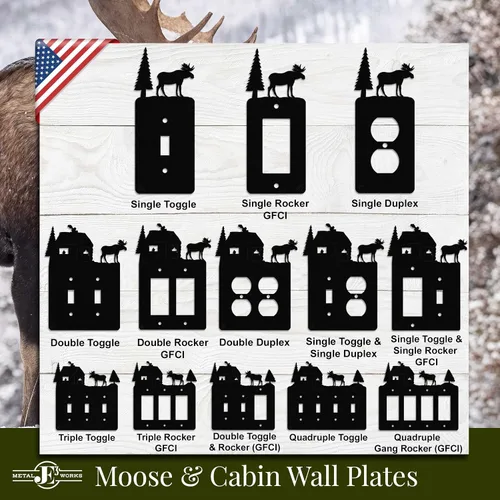 Vista 3 de Moose & Cabin - Placa de pared para interruptor de luz de palanca doble (palanca doble, negro) - Fabricado en Estados Unidos American Steel