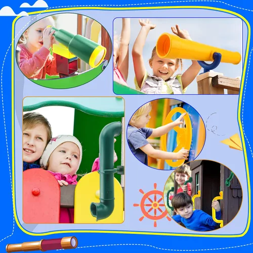 Vista 7 de Juego de 11 piezas de columpio para patio de recreo, accesorios de plástico para volante pirata con asas de seguridad, telescopio, periscopio