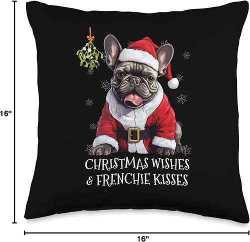 Vista 4 de Frenchy Christmas Greeting French Bulldog Mom Kids Lindo perro francés cachorro Misteltoe Navidad Bulldog Francés, 16 x 16 pulgadas, multicolor