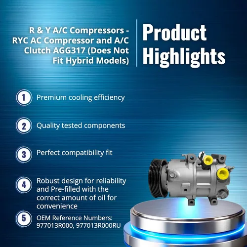 Vista 5 de Compresor de CA RYC y embrague de A/C AGG317 (no compatible con modelos híbridos)