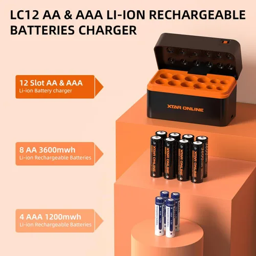 Vista 2 de XTAR AA Baterías Recargables con Cargador LC12 Doble a Baterías 1.5V 3600mWh AA 1200mWh AAA Kit (cargador+8AA+4AAA)