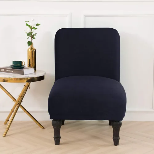 Vista 2 de Funda para silla decorativa sin brazos, funda para silla sin brazos de gran tamaño, elástica, universal, de tela fina, protector de muebles, Azul