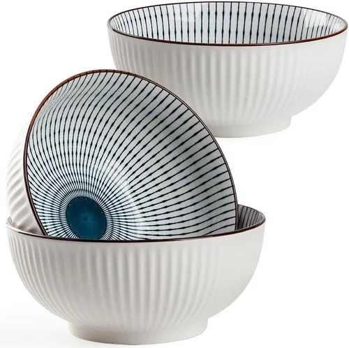 Vista 10 de Hesen Tazón de sopa grande de 60 onzas, cuencos Pho, juego de cuencos de ramen japonés, juego de 3 cuencos grandes de porcelana, 8 pulgadas