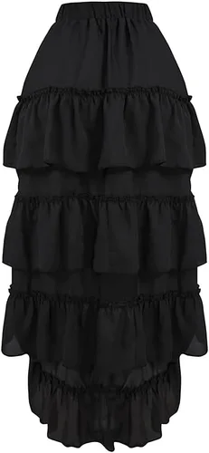 Vista 2 de Disfraz victoriano steampunk para mujer, falda de espectáculo alto y bajo
