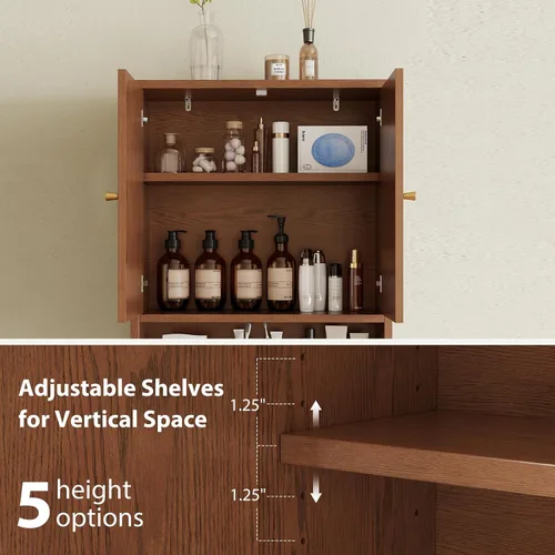 Vista 4 de Over The Toilet Storage Cabinet,Wood Organizer with Barn Door Walnut
