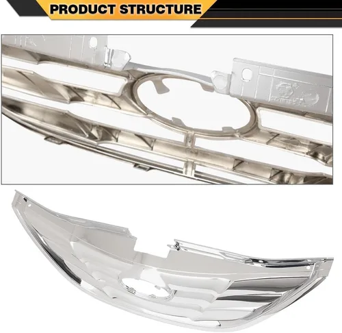 Vista 4 de CNNELL Parrilla delantera montaje cromo ABS plástico compatible con Hyundai Sonata 2011 2012 2013 HY1200154 863503S100