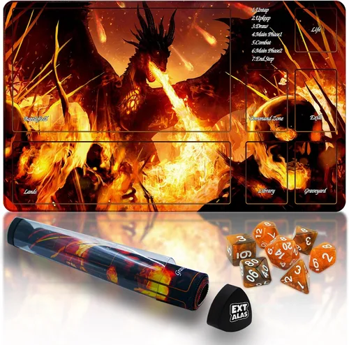 Vista 13 de Tapete MTG TCG -Incluye tubo de almacenamiento y 7 dados-¡Experimenta calidad de primer nivel y alfombrilla impermeable y antideslizante con bloqueo