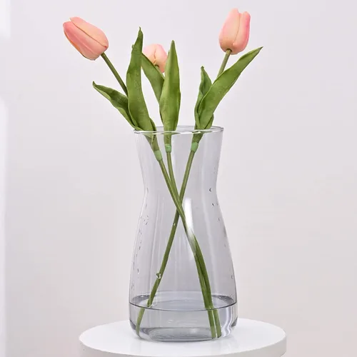 Vista 9 de Jarrones de vidrio para flores, 8 pulgadas de alto, modernos jarrones de cristal transparente iridiscente para centros de mesa, decoración
