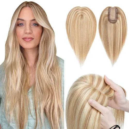 Vista 28 de Hairro Toppers de cabello humano 100% real para mujeres sin flequillo, postizos de cabello real con clip, base de seda transpirable para cubrir