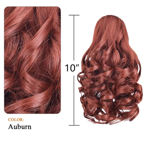 Vista 9 de Cola de caballo con clip, color castaño rojizo, ondulado de 10 pulgadas, extensión de cola de caballo de 3.3 onzas, extensiones de cabello sintético